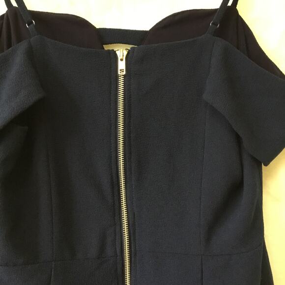 Storee Navy Blue Off-Shoulder Zip-Up Formal Dress - Picture 9 of 13